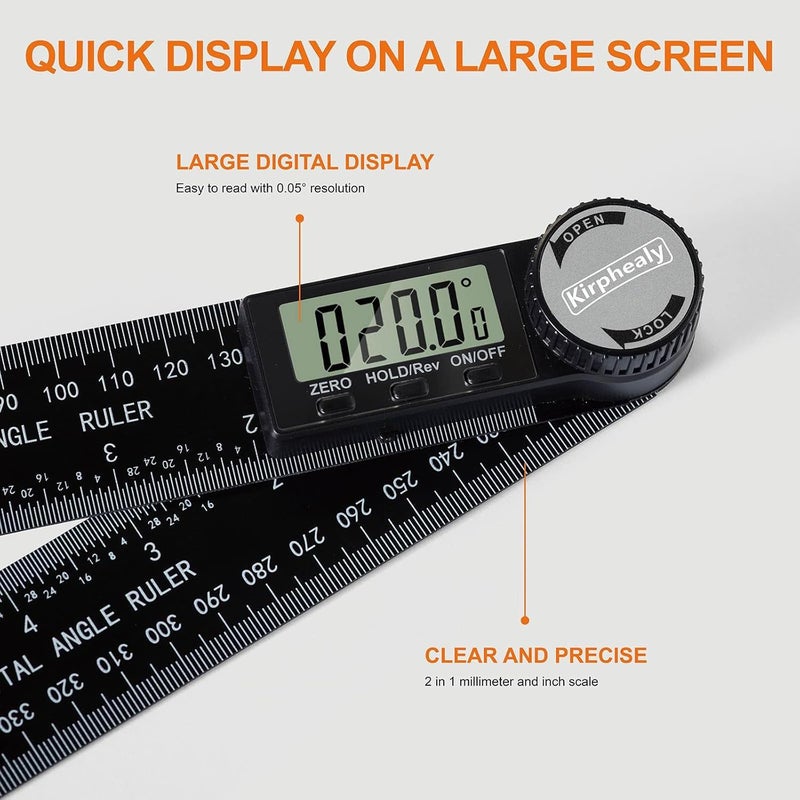 Kirphealy Digital Angle Finder Protractor, 7inch 200mm Angle Gauge Professional Measuring Tool, Third Generation Adjustable Angle Ruler, Quick Display for Carpentry Construction and Home Improvement - Image 4